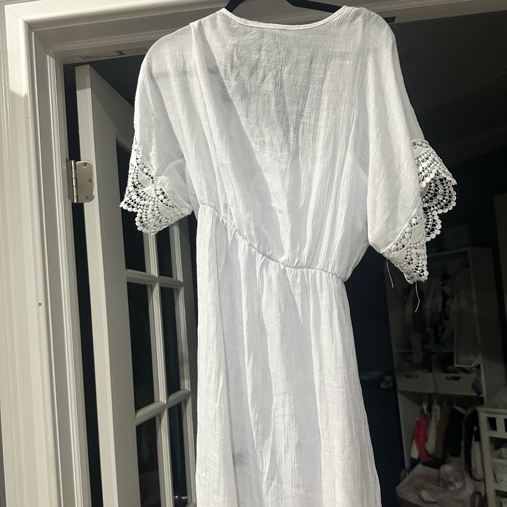 White Crochet Sleeve Dress
